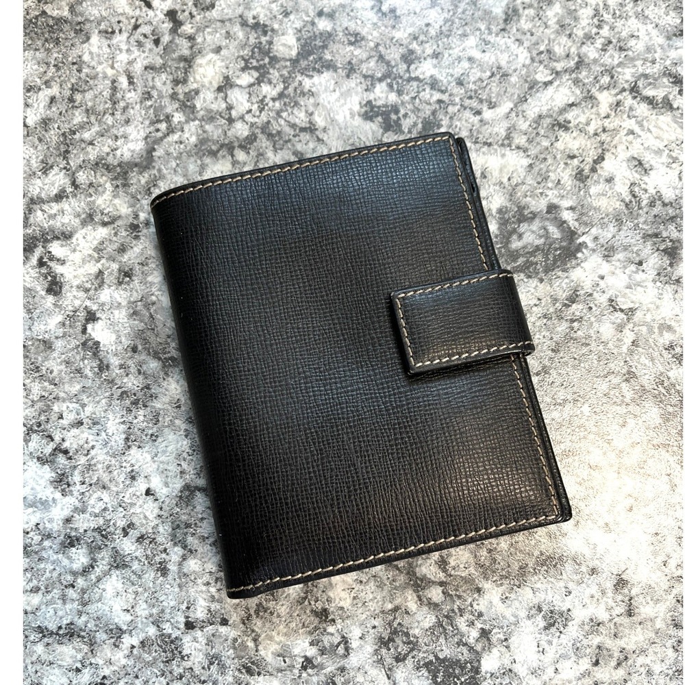 Salvatore Ferragamo Bifold Wallet Womens Black Cream Leather Gancini Italy